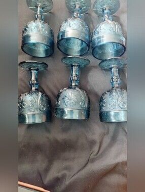 Vintage Tiara Exclusives Bicentennial Blue Cordial Wine Glass Set of 6